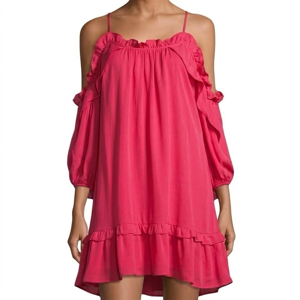 Parker Adrian Cold Shouldered Silk Ruffle Dress - size S